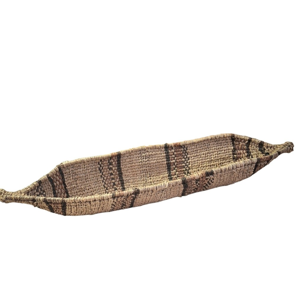Vintage Ethiopian Hand-Woven Gambela Canoe Bread Basket African Folk Art